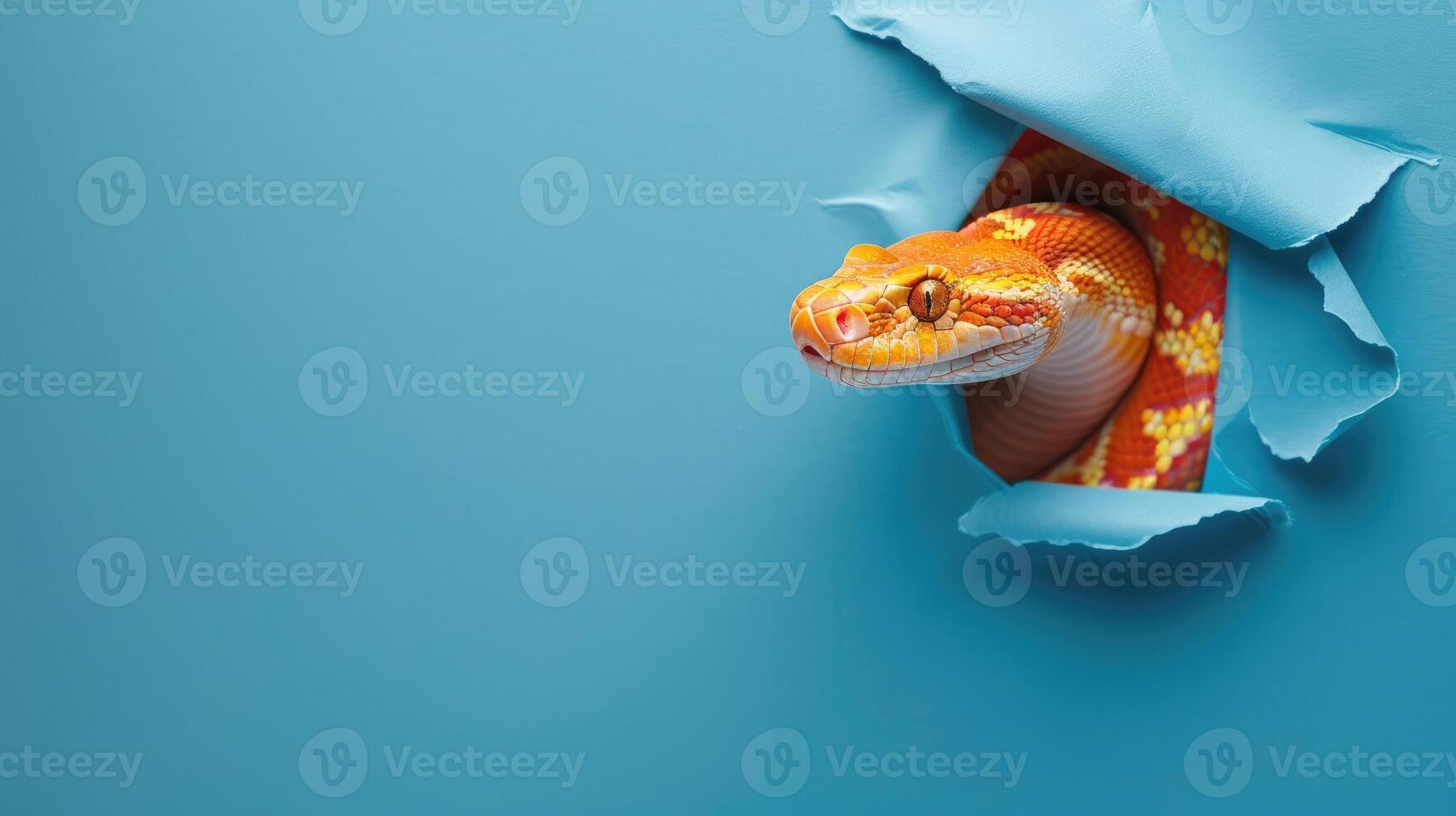 cute corn snake peeking through a hole photo
