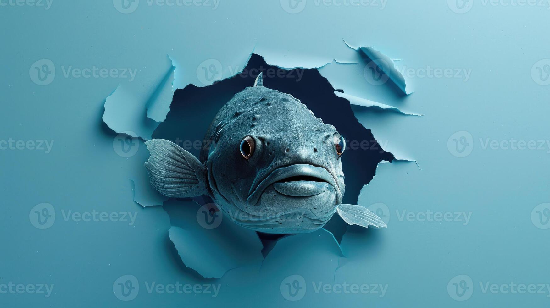 cute coelacanth peeking through a hole photo
