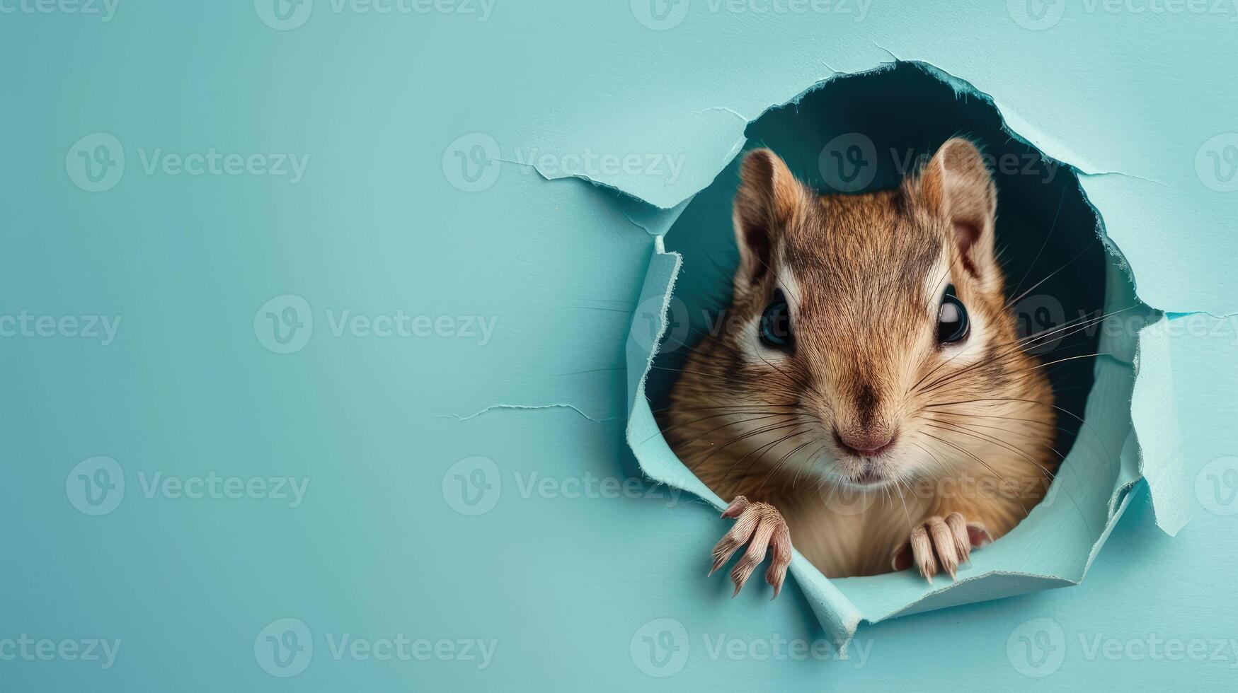 cute chipmunk peeking through a hole photo