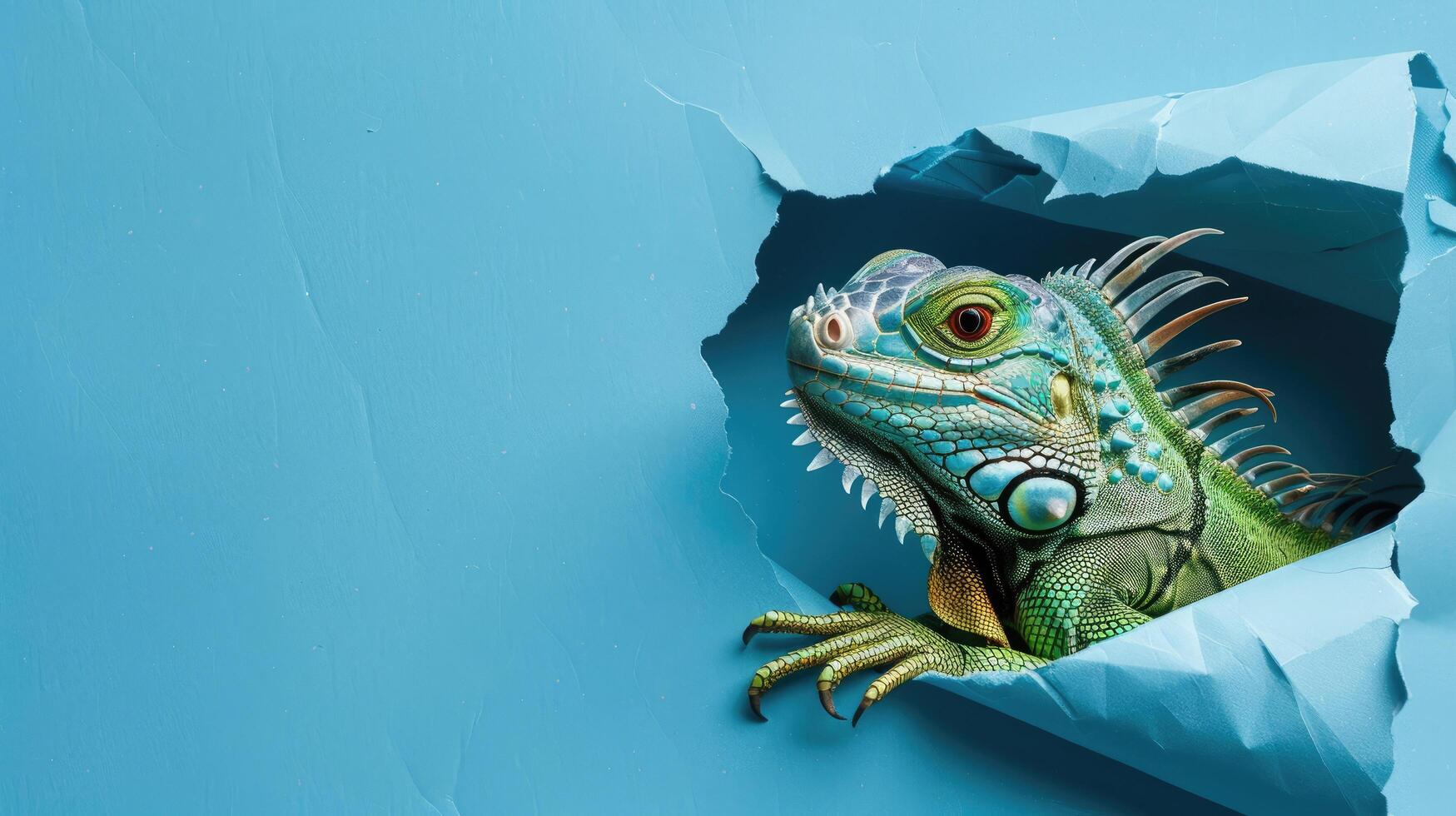 cute iguanodon peeking through a hole photo