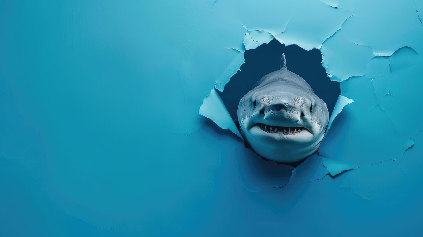cute greenland shark peeking through a hole photo