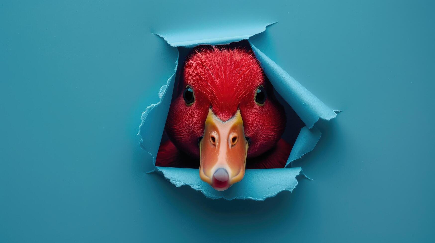cute red kangaroo peeking through a hole photo