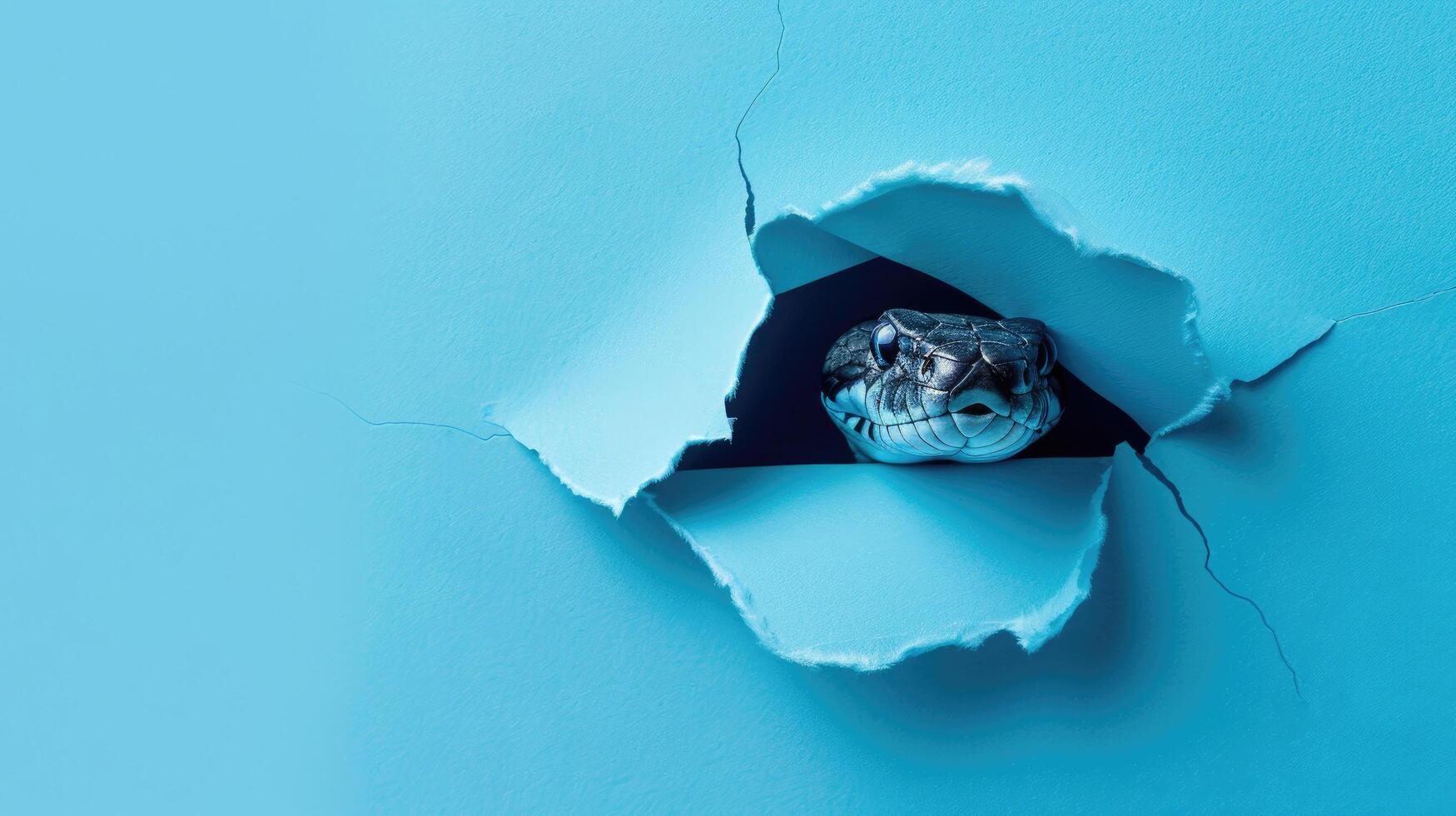 cute snapping turtle peeking through a hole photo