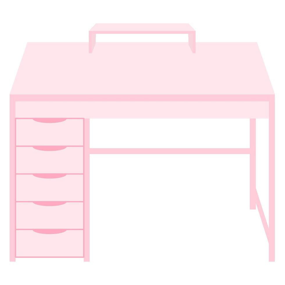 a pink desk with drawers and a drawer vector