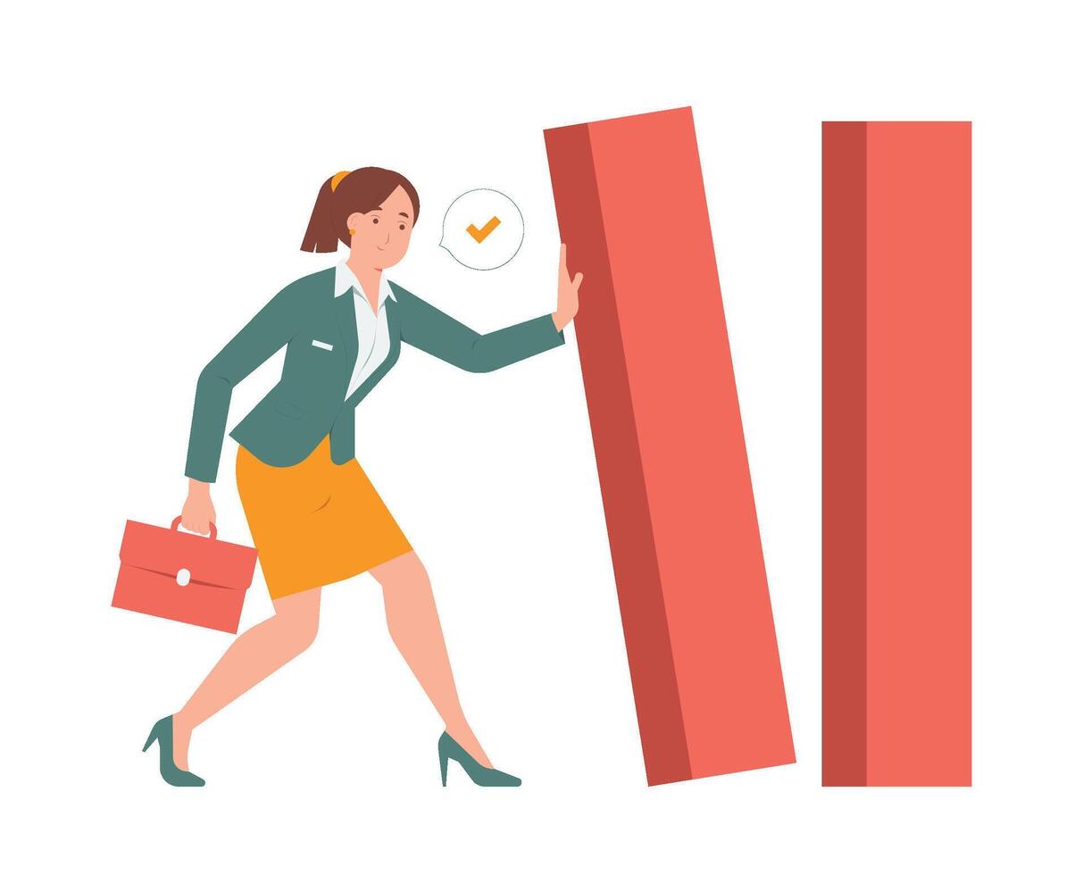 Businesswoman stop domino block falling prevent crisis, economic bankruptcy problems concept illustration vector