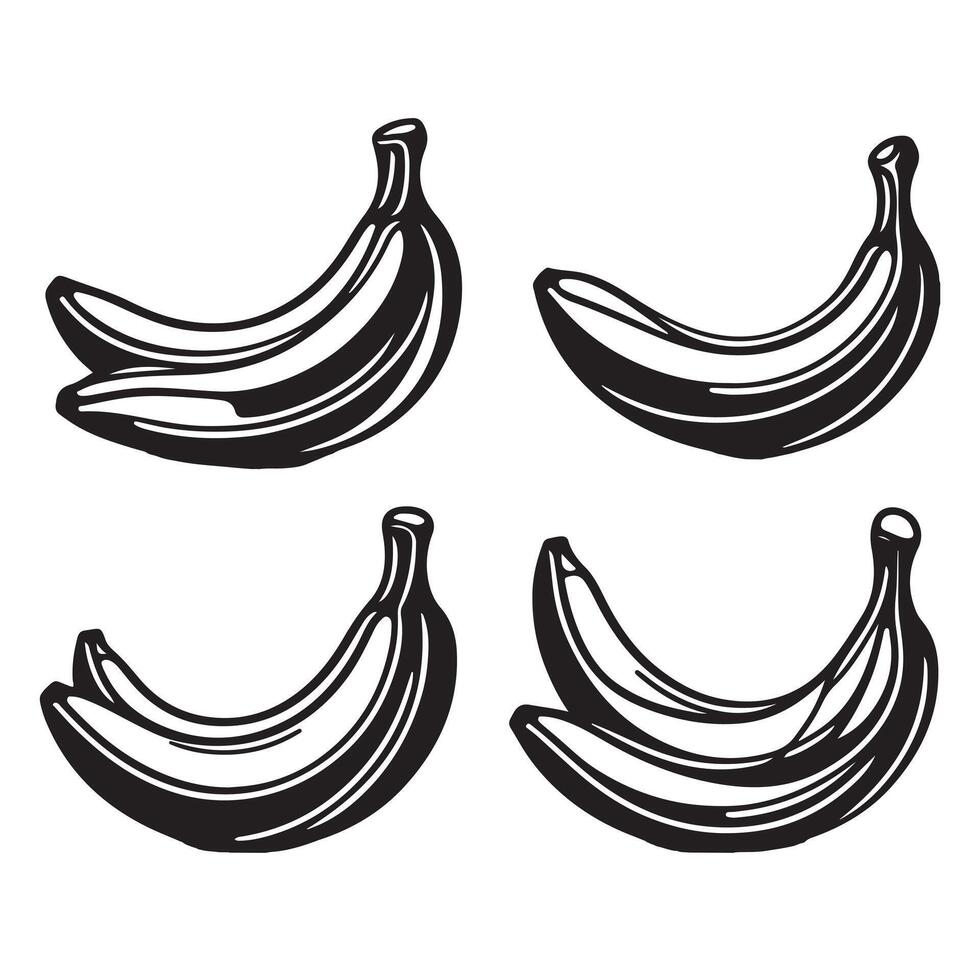 a single-line black banana silhouette set with a white background vector