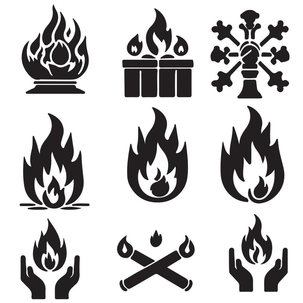 black burning icon set silhouette with white background vector