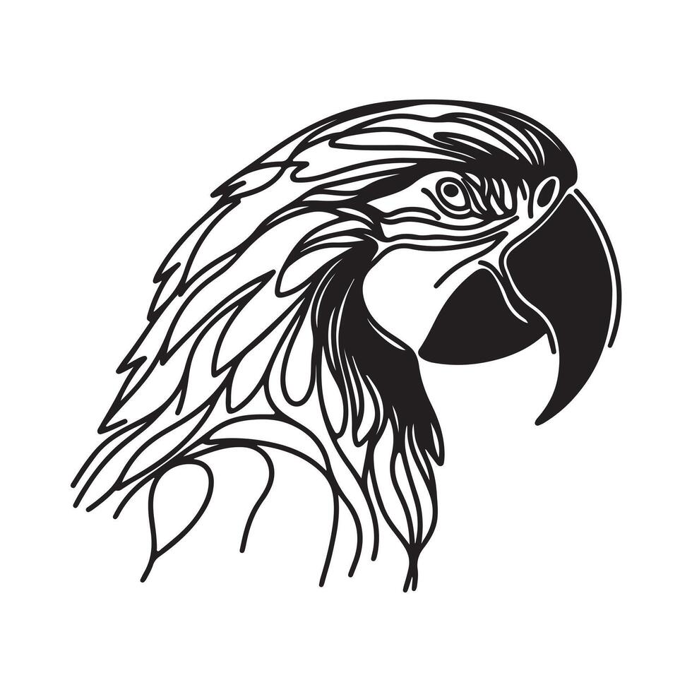 a black silhouette single line macaw with white background image vector