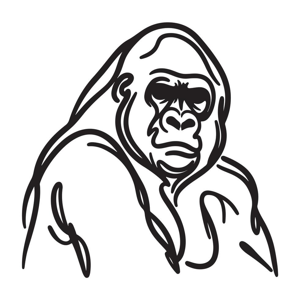 a single outline black gorila sillhouette vector