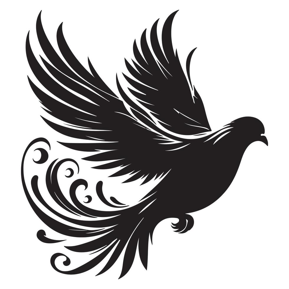 Pigeon silhouette, flying dove silhouette vector