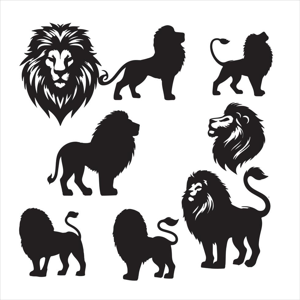 black lion silhouette set with white background vector