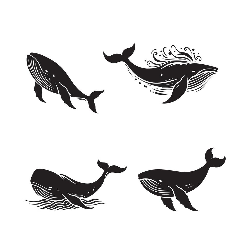Group of sea creatures silhouette vector