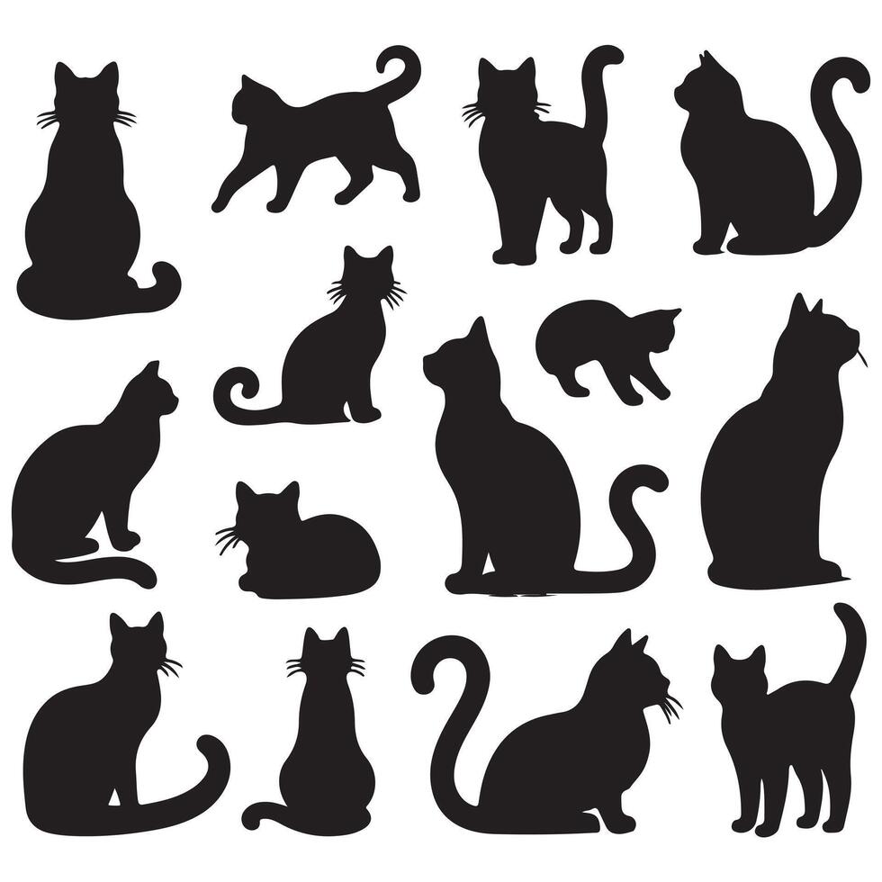 black cat silhouette set with white background vector