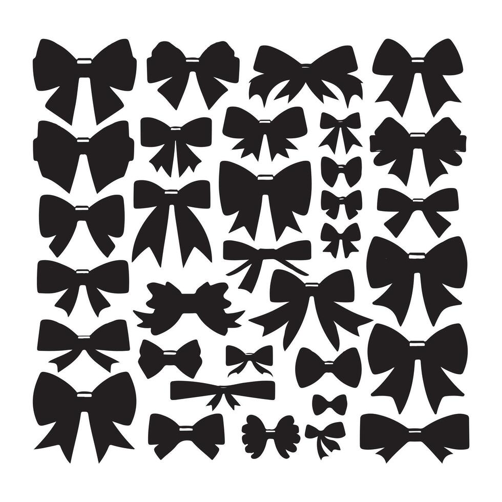 A collection of black bows with varying sizes and shapes. The bows are all black and are arranged in a row with white background vector