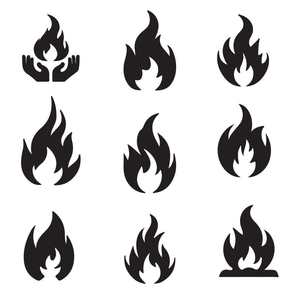 black burning icon set silhouette with white background vector
