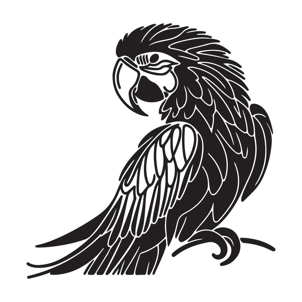 a black silhouette single line macaw with white background image vector