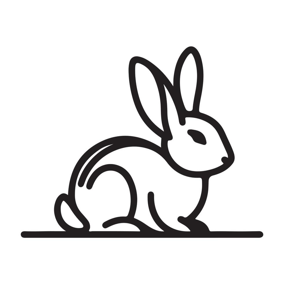 black silhouette singal line rabbit with white background vector