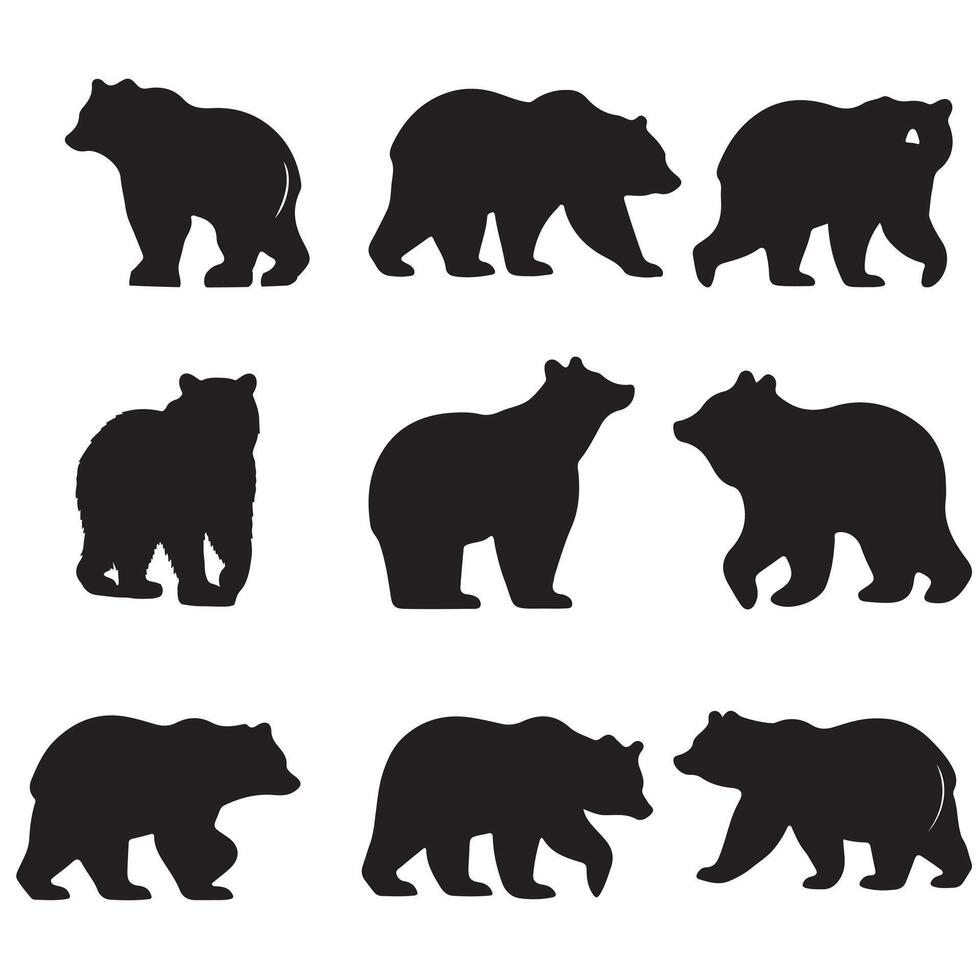 grizzly set black silhouette vector
