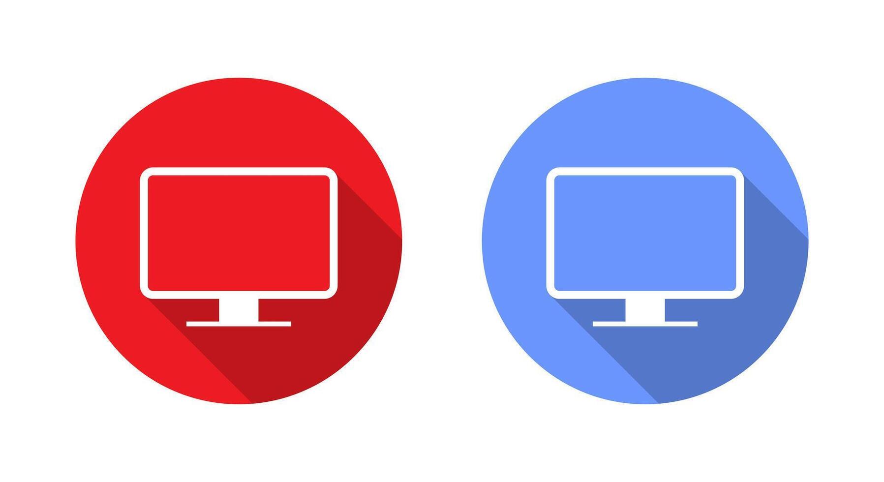 Computer pc icon with long shadow. Desktop monitor sign symbol vector