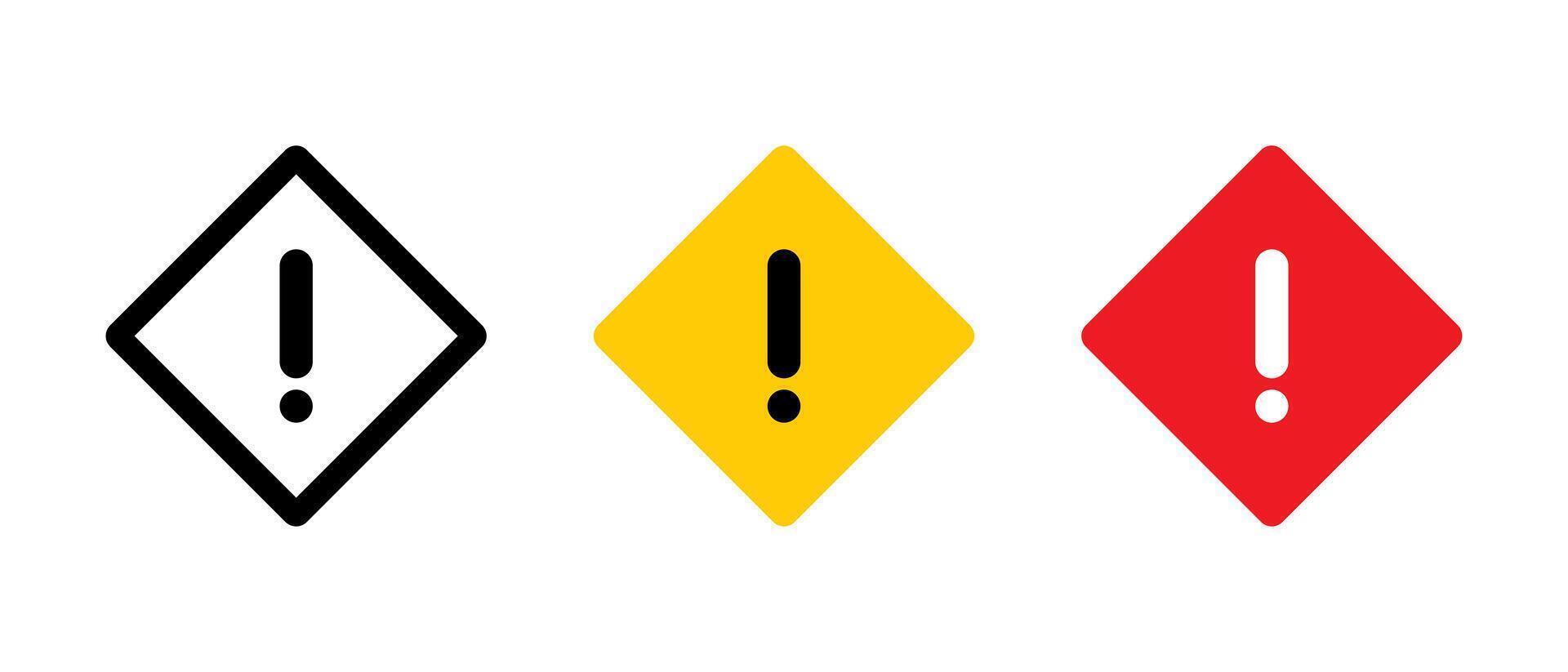 Exclamation mark on square hazard icon in flat style. Warning caution sign symbol vector