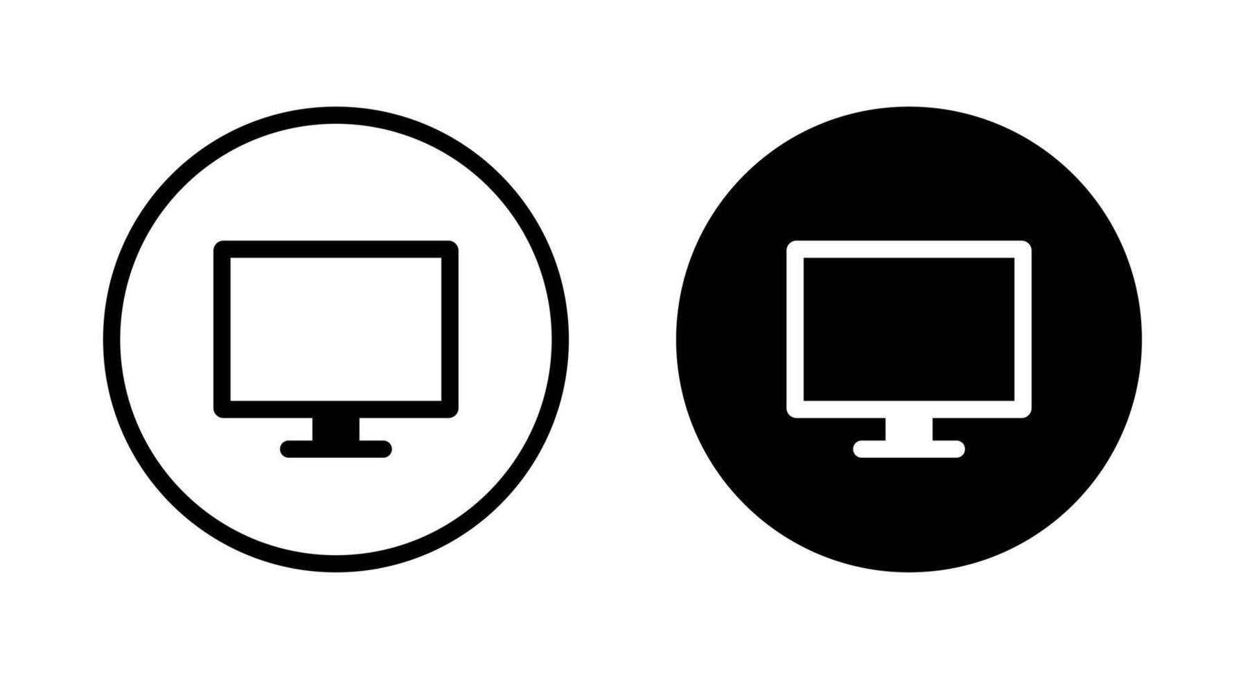 Monitor computer icon on black circle. PC desktop sign symbol vector