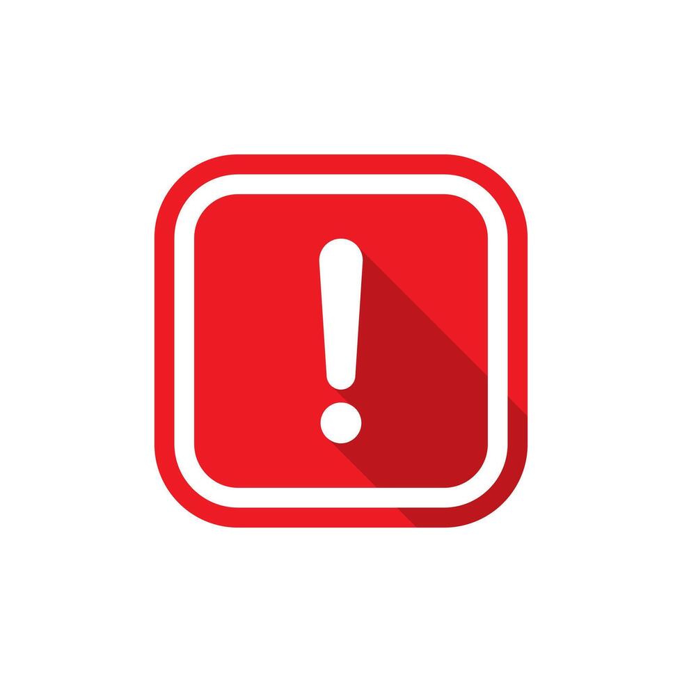 Square warning sign icon with long shadow. Danger caution symbol vector