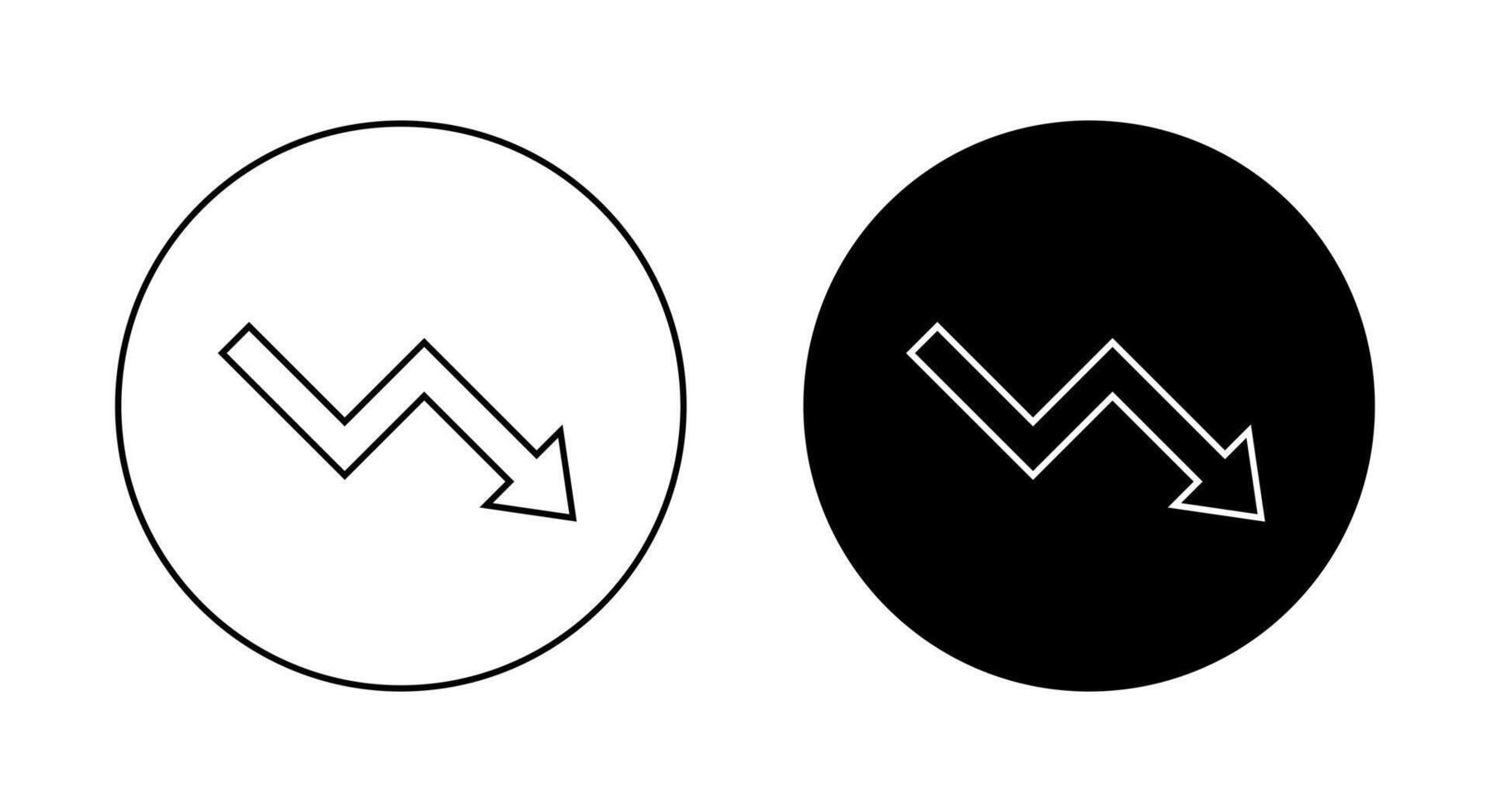 Downward zigzag arrow line icon on black circle vector