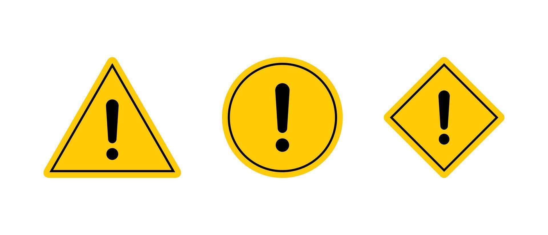 Warning sign icon set in flat style. Danger caution symbol vector