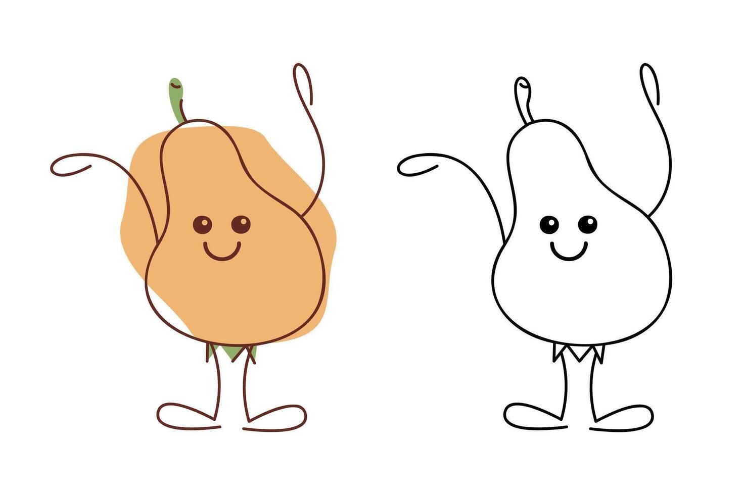 Cute pear character. Hand drawn illustration. vector