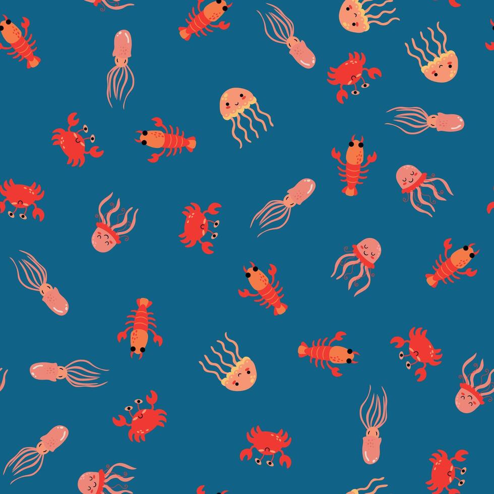 Seamless pattern with sea creatures. Design for fabric, textiles, wallpaper, packaging vector