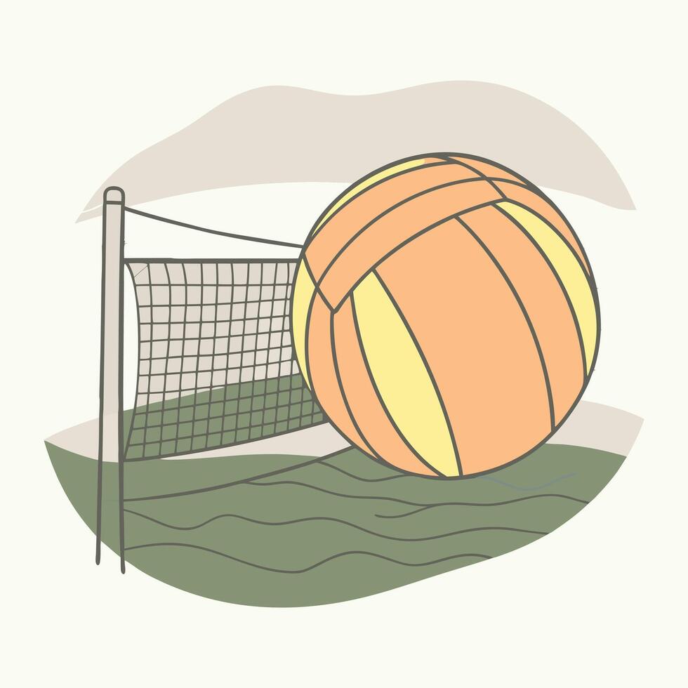 Playful sketch of a volleyball game scene, featuring muted colors and simple lines vector