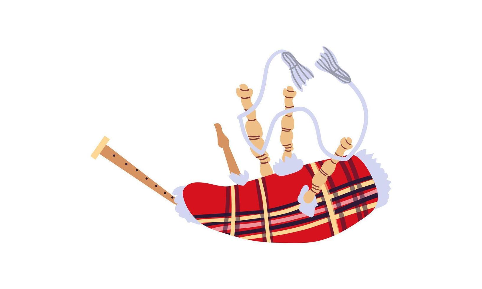 flat style Scottish traditional musical instrument bagpipes. Icon for web. Isolated on white background. Hand drawn flat illustration . vector