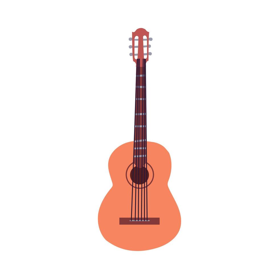 Hand drawn acoustic guitar icon in doodle style. Musical instrument in flat style isolate on white . A classical guitar with nylon strings , Spanish guitar . vector