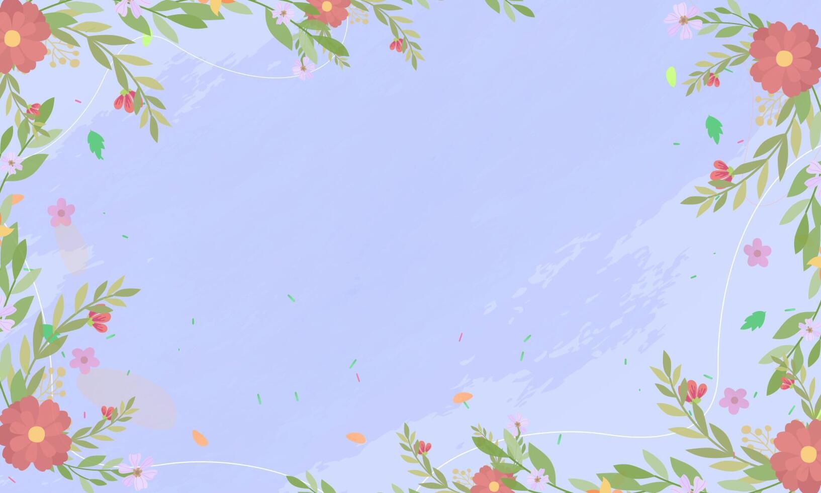 The image features colorful flowers and leaves on a light blue background, creating a whimsical and vibrant scene. Suitable for naturethemed designs and springrelated projects. vector