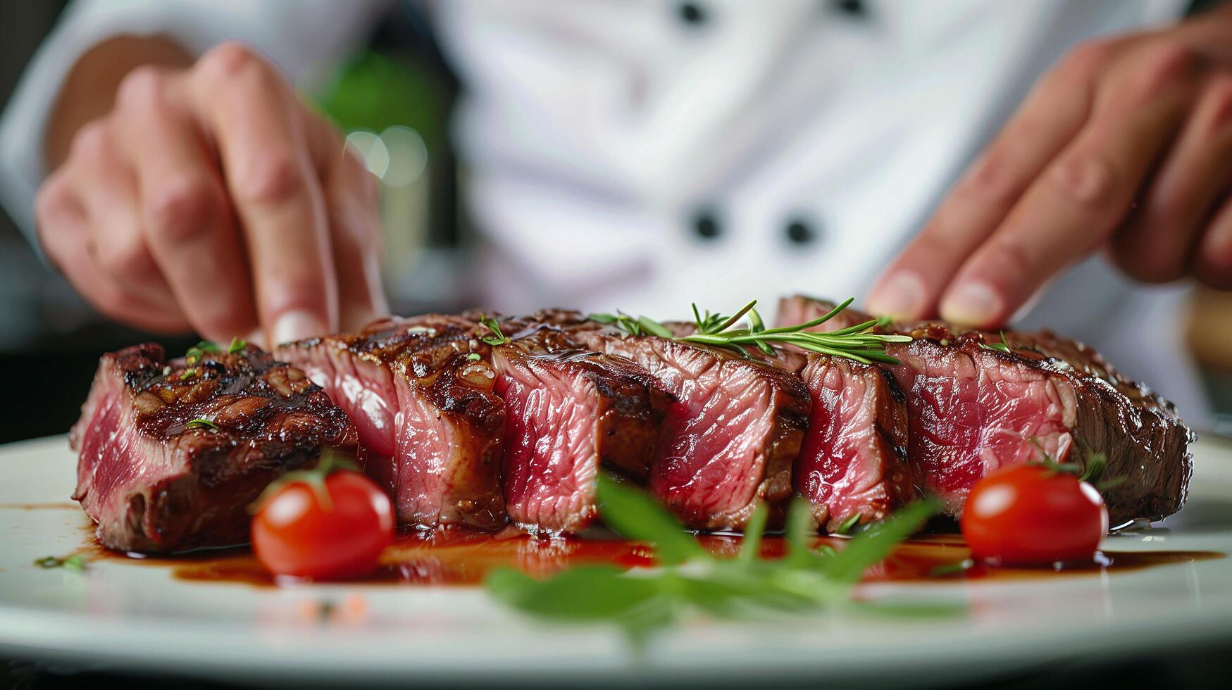 Gourmet masterpiece, this delectable steak is created by a skilled chef photo