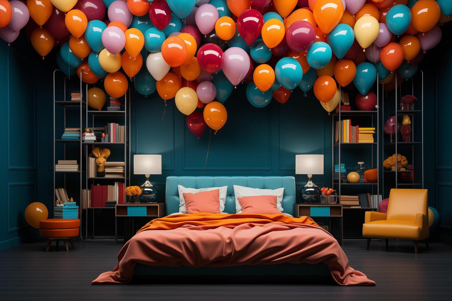 A vibrant bedroom style photo