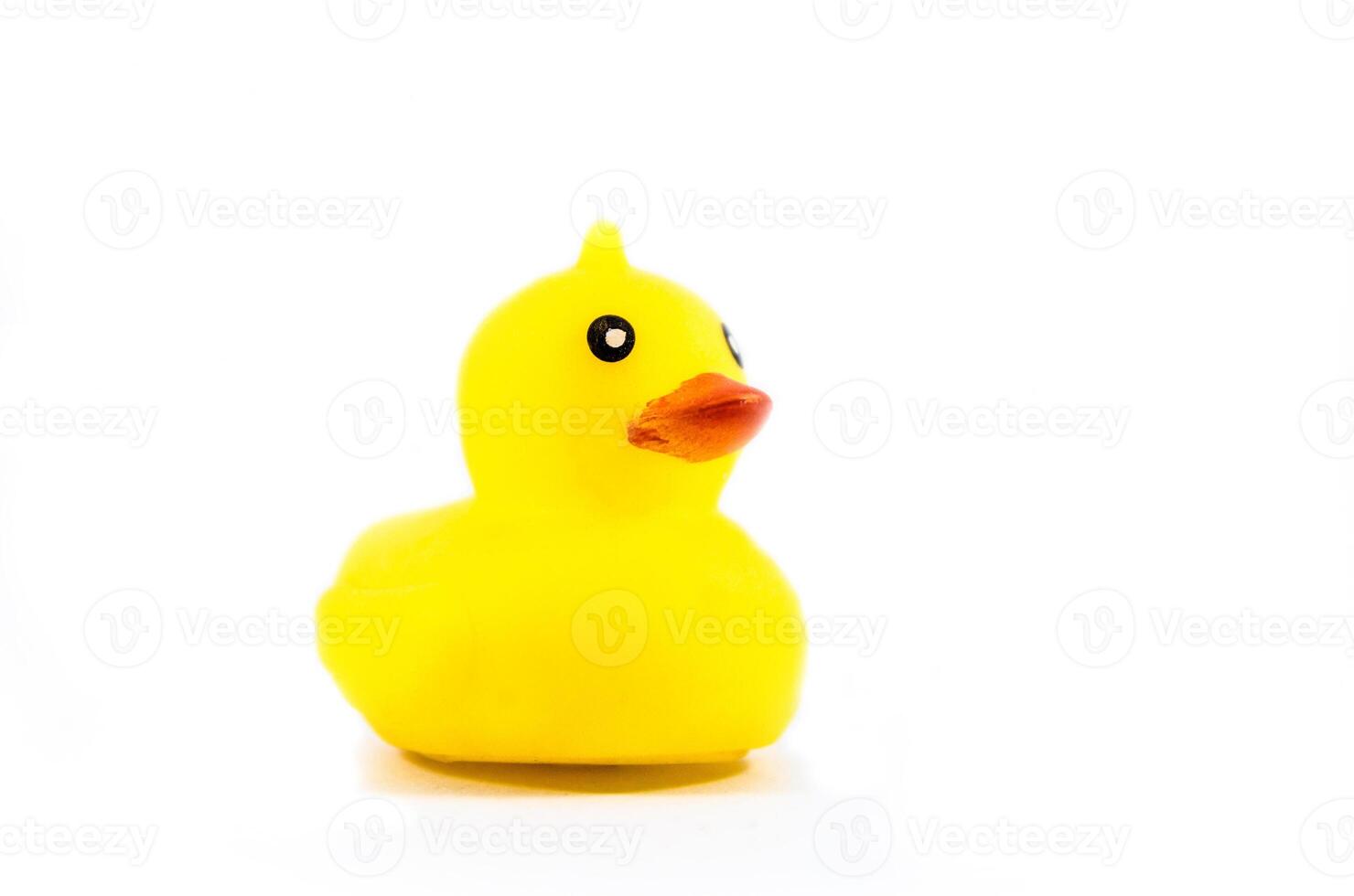 rubber yellow duck toy isolated on side view photo