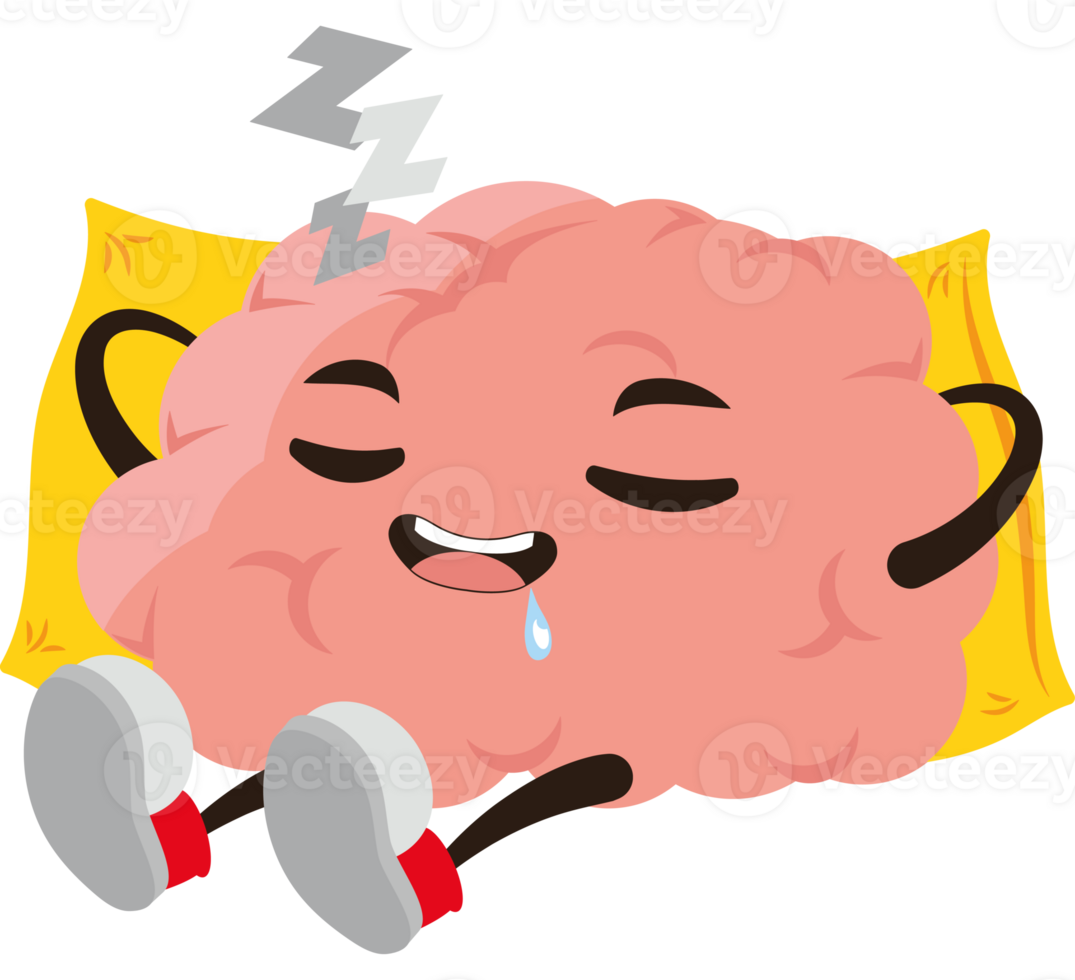 A cartoon brain sleeping on a pillow png