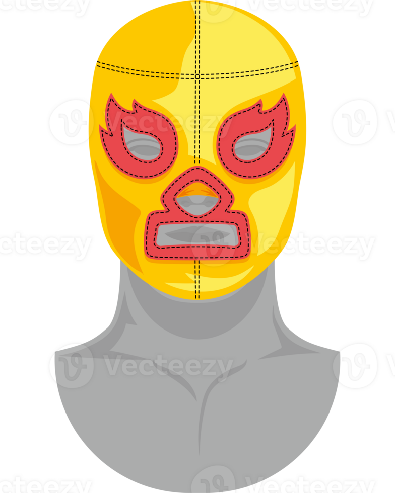 A yellow and red lucha mask on a transparent background png