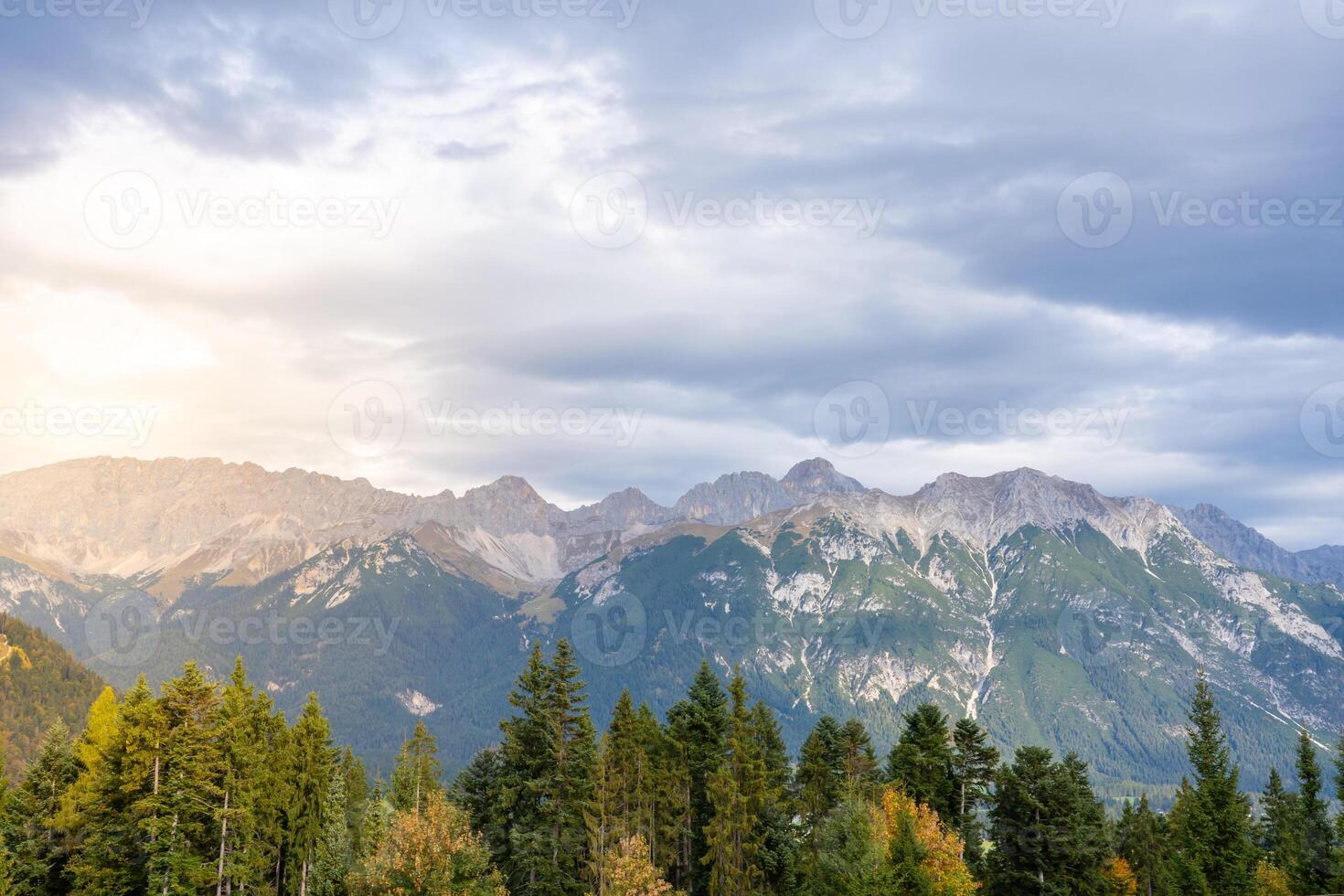 Wallpaper of a mountain landscape at sunset photo