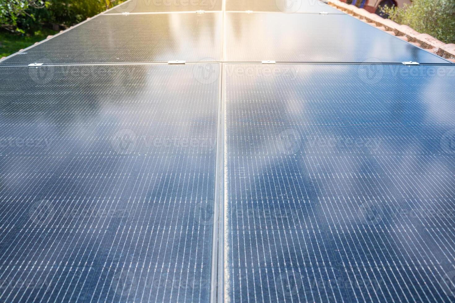 Close-up of Solar cell farm power plant eco technology. Photovoltaic power plant. Renewable energy photo