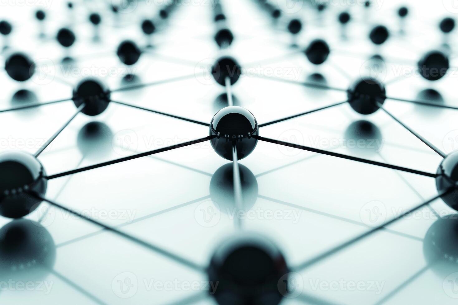 Close-up of a three-dimensional molecular structure on a reflecting surface photo