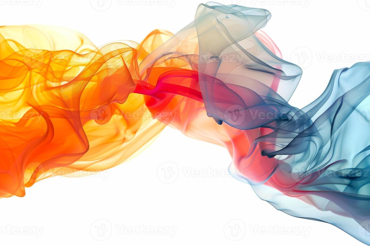 Multicolored clouds of smoke mixing with each other on white background photo