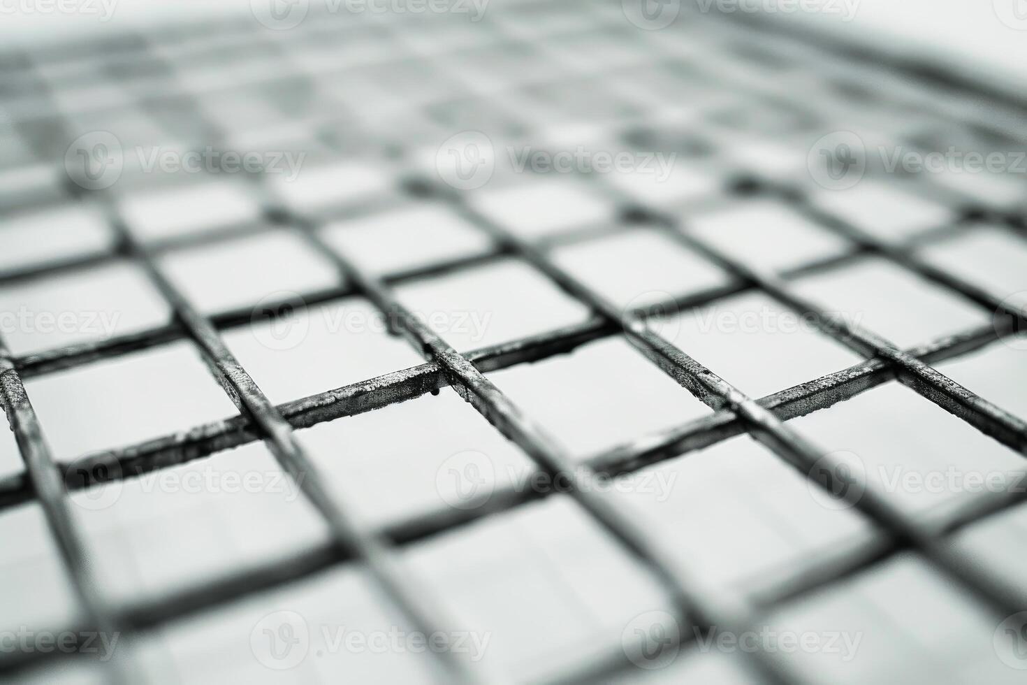 Close-up of the surface of a metal grating with square holes photo