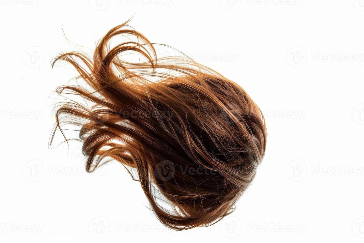 Hair fluttering lying in the air on a white background, wig photo