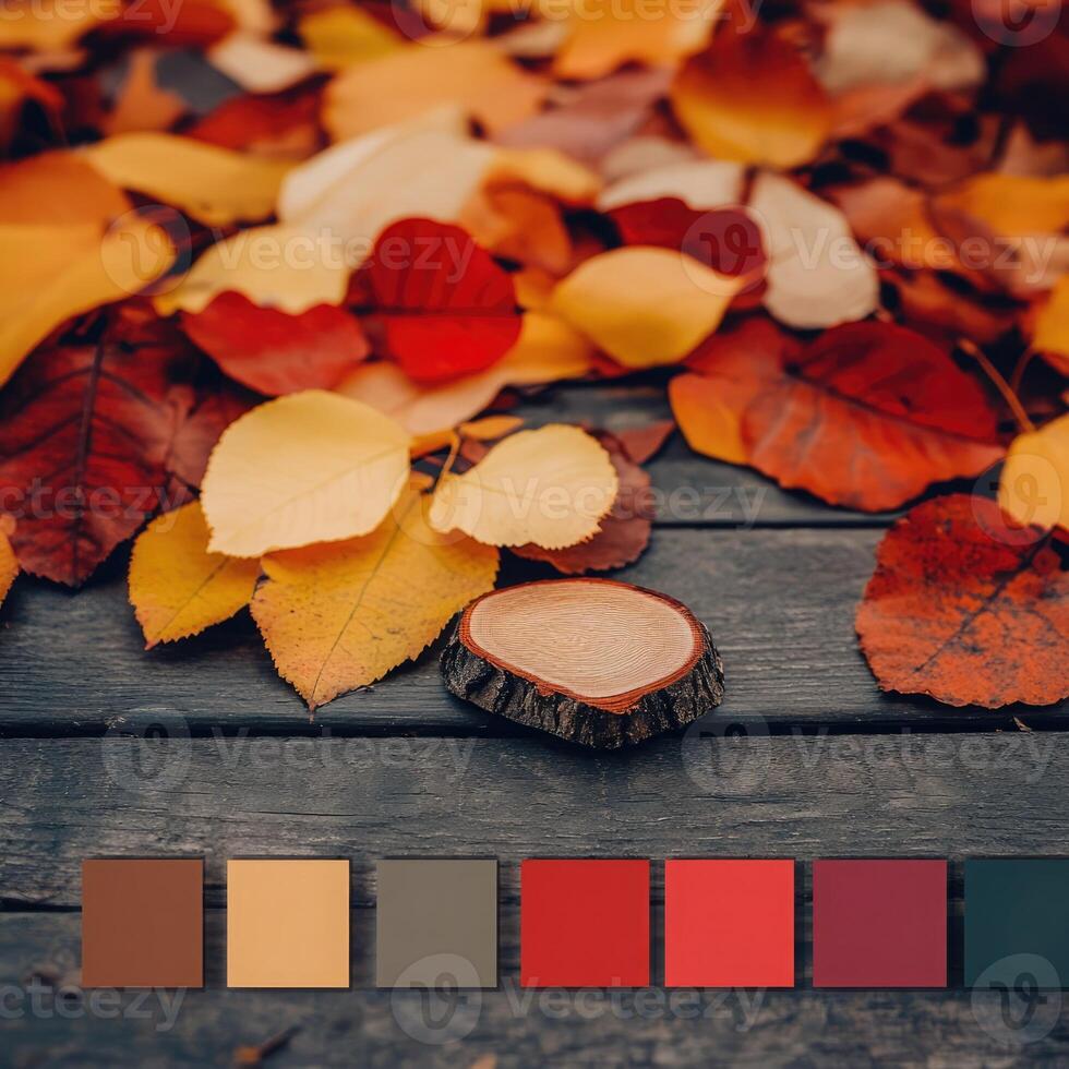 Vibrant autumn leaves showcase a stunning array of colors in a tranquil setting during the fall season photo