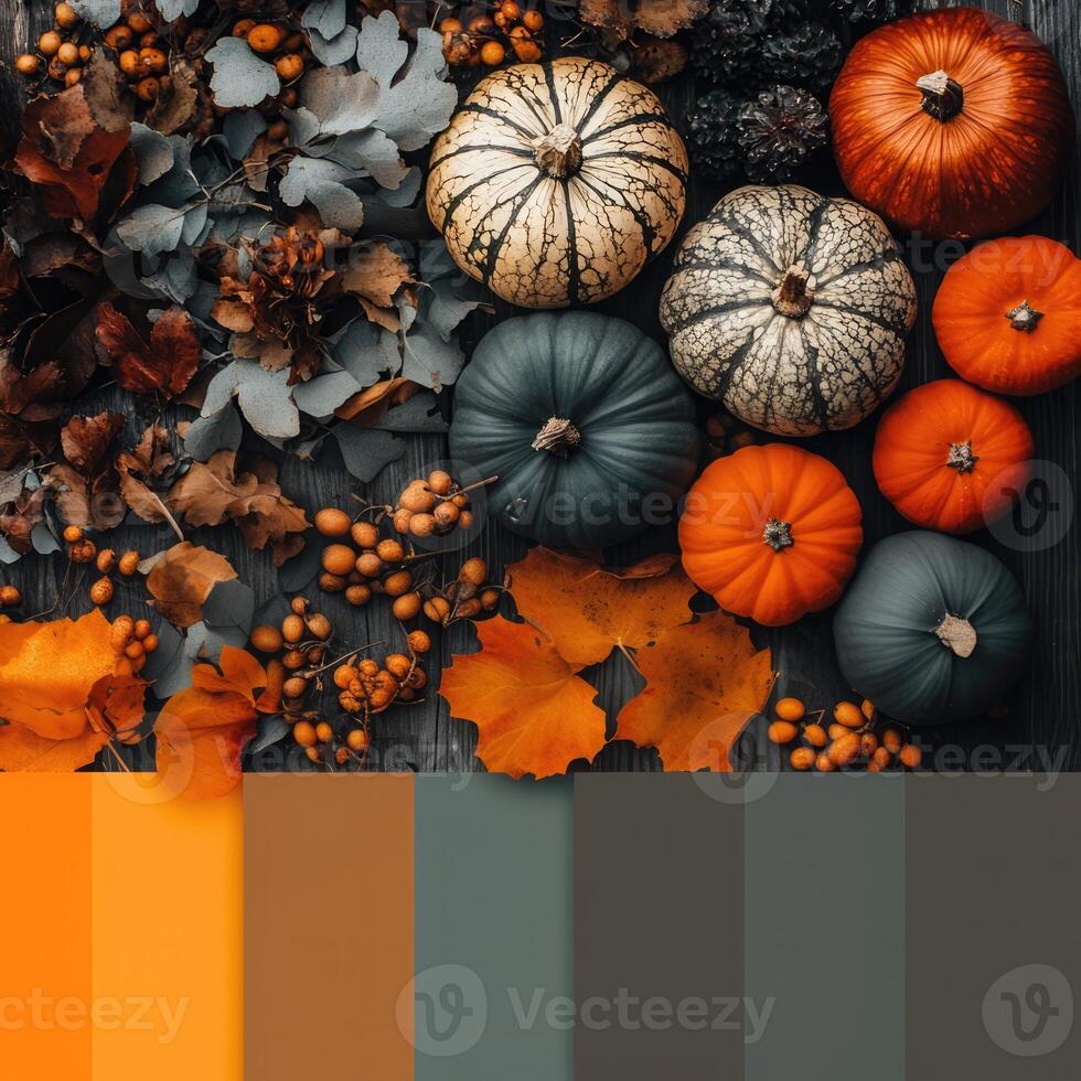 Vibrant autumn leaves showcase a stunning array of colors in a tranquil setting during the fall season photo