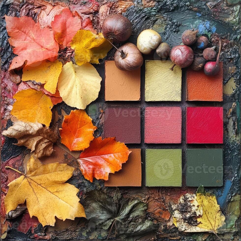 Vibrant autumn leaves showcase a stunning array of colors in a tranquil setting during the fall season photo