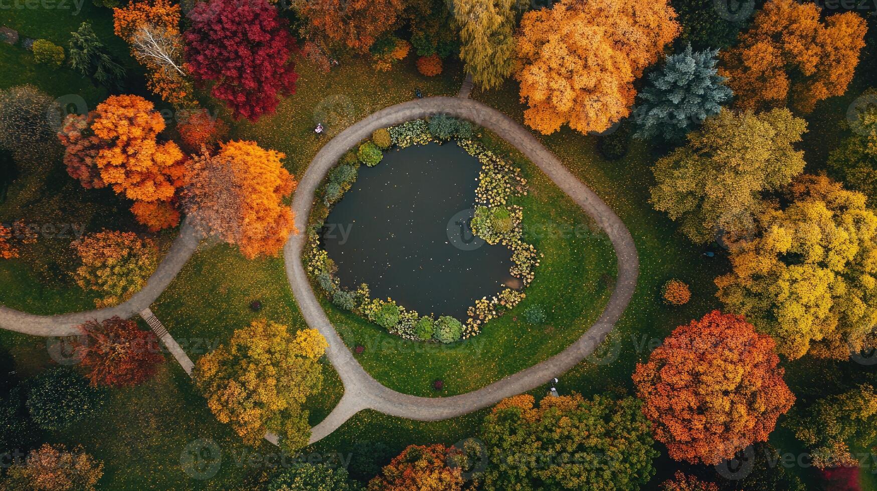 Elegant gazebo in a tranquil park surrounded by vibrant autumn foliage during a sunny afternoon photo