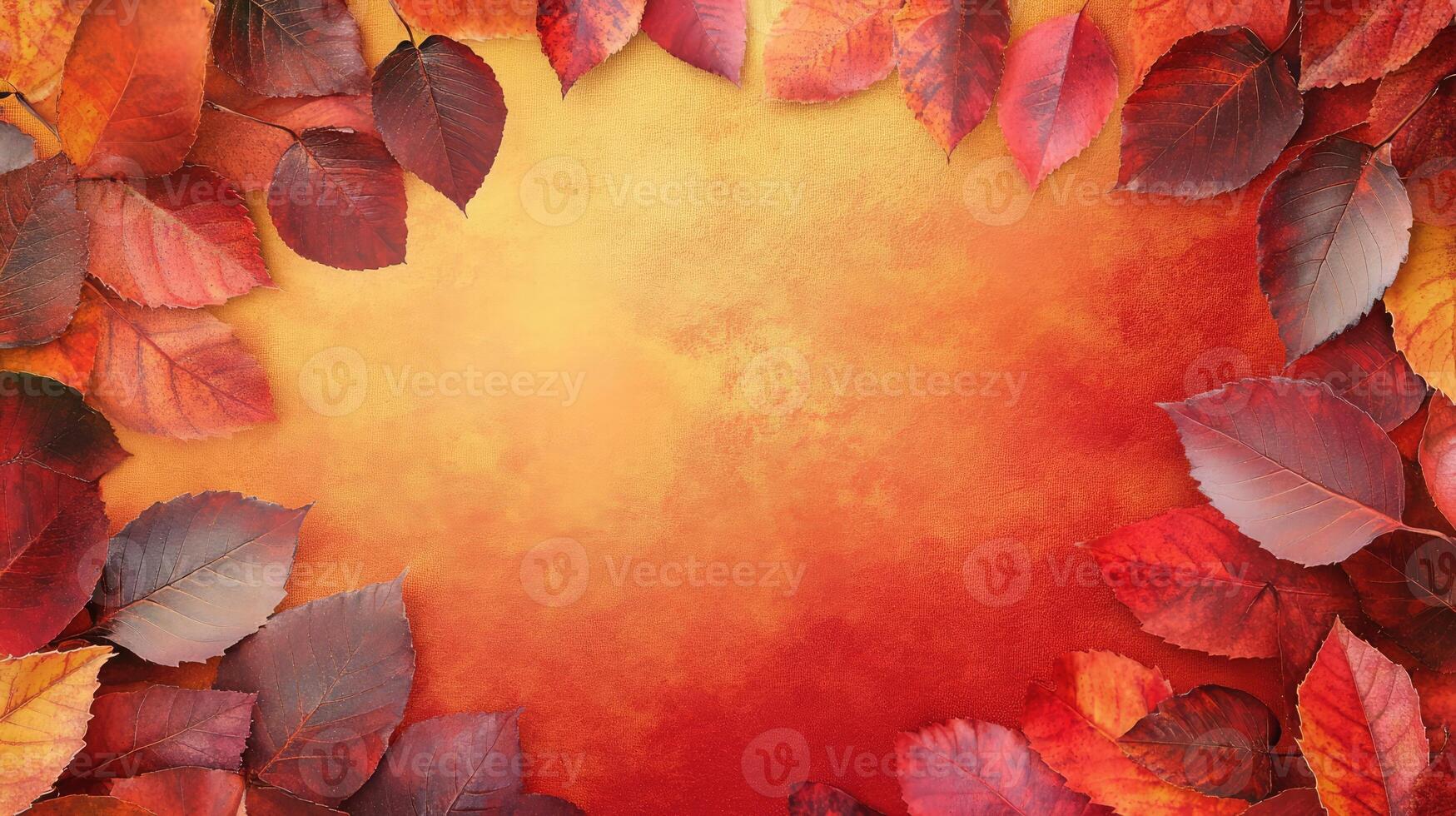 Colorful autumn leaves arranged around a warm gradient background in shades of orange and yellow, capturing the essence of fall photo